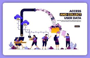 vector poster of access and collect user data. manage user experience activity. designed for landing page, banner, website, web, poster, mobile apps, homepage, social media, flyer, brochure, ui ux