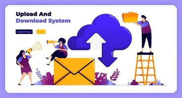 internet download and upload network on cloud system and email services. vector illustration for landing page, banner, website, web, poster, mobile apps, ui ux, homepage, social media, flyer, brochure