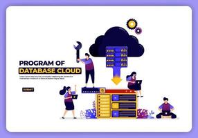 vector illustration of program of database cloud. hosting and storage system. designed for landing page, banner, website, web, poster, mobile apps, homepage, social media, flyer, brochure, ui ux