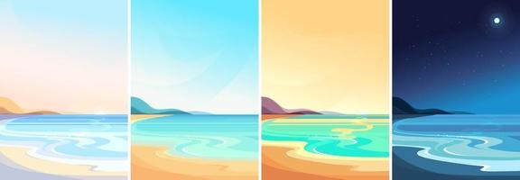 Beach at different times of day set vector