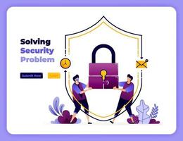 solve digital security problems with the best cooperation and handling. vector illustration for landing page, banner, website, web, poster, mobile apps, ui ux, homepage, social media, flyer, brochure