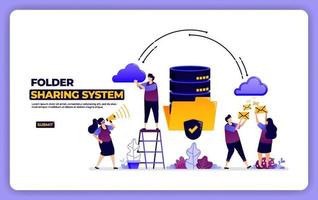 website design of folder sharing system. database system data sharing management. designed for landing page, banner, website, web, poster, mobile apps, homepage, social media, flyer, brochure, ui ux vector