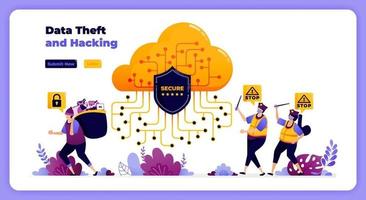 cloud security guard systems from theft and misuse of digital user data. vector illustration for landing page, banner, website, web, poster, mobile apps, ui ux, homepage, social media, flyer, brochure