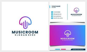 line art mushroom with audio wave logo concept and business card template vector