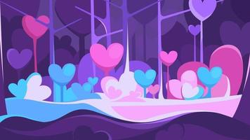 bosque con árboles en forma de corazón en la noche vector