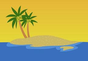 Amanecer de vector de palma de árbol, emblema de isla de ilustración vectorial aislado, fondo de vocación de mar de objeto de playa de verano