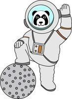 panda con traje de astronauta pisó el planeta perfecto para el proyecto de diseño vector