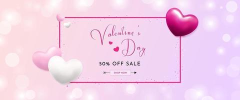 Valentine's Day Sale Banner with Realistic Hearts vector