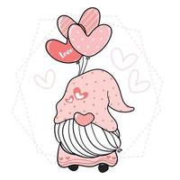 cute pink gnome holding heart balloons vector