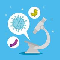 microscope with microorganisms of covid 19 analysis vector