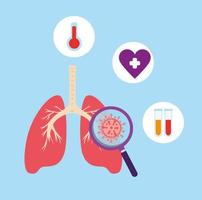 lungs with covid 19 icons vector