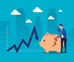 stock market crash with businessman and piggy bank vector