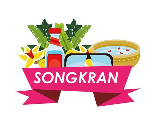 songkran festival ribbon with set icons