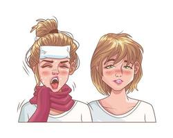 sick girls with symptoms of covid19 vector