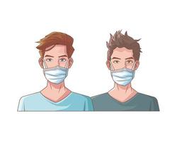 young men with medical masks vector