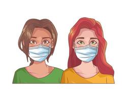 young girls with medical masks vector