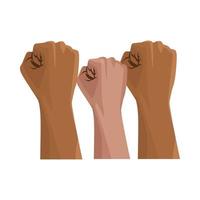 interracial hands raised in fists, a gesture of protest vector