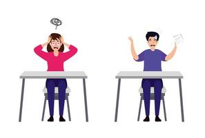 Stressed couple in desks vector