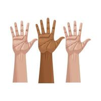 interracial hands raised with open palms vector