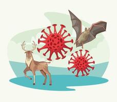 bat and reindeer with coronavirus vector