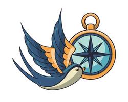 beautiful bird flying with compass vector