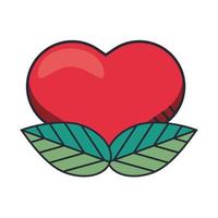 valentines day heart and leaves isolated icon vector