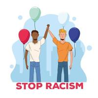 diverse men with stop racism campaign vector