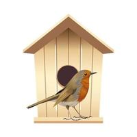 hermoso pájaro con casa de madera vector