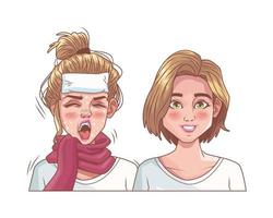 sick girls with symptoms of covid19 vector