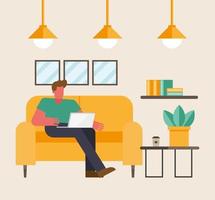 Man with laptop working from home vector design