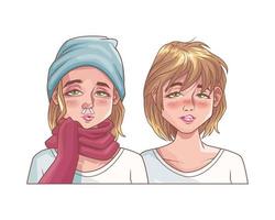 sick girls with symptoms of covid19 vector