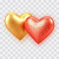 Abstract 3D realistic gold and red balloon hearts with glitter texture vector