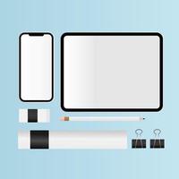 Modern stationery and gadget mock-up template vector