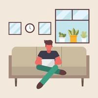 Man with laptop working from home vector design