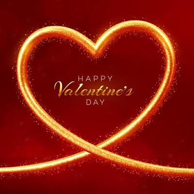 Happy Valentines day banner. 3D Realistic shining heart shaped golden frame with glitter texture. Wallpaper, flyer, poster, brochure, greeting card.