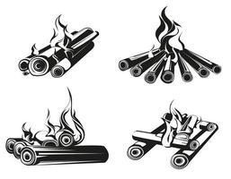 Set of bonfires in monochrome style vector