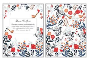 Cute sweet red pink and blue wild floral flower frame for wedding card