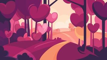 Road through the forest with heart shape trees vector