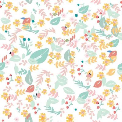 Sweet pastel flower and leave seamless pattern