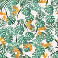 Greenery leaves and bird of paradise seamless pattern vector