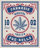 una etiqueta de cannabis vintage para un paquete, ese diseño se puede usar como un paquete para diferentes productos de marihuana. vector