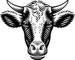Ilustración vectorial de una vaca en estilo grabado sobre fondo blanco.