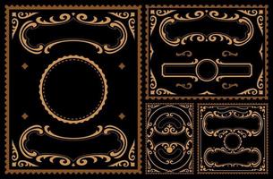 Set of vintage vector borders on dark background