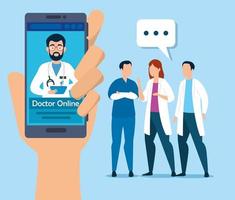 doctor online technology with smartphone and icons vector