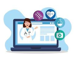 medicine online technology with laptop and icons vector