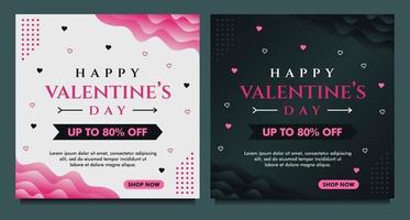 banner de venta de feliz día de san valentín, plantilla de publicación de redes sociales con fondo oscuro y gris vector