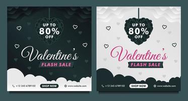 banner de venta de feliz día de san valentín, plantilla de publicación de redes sociales con fondo oscuro y gris vector