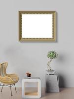 3D rendering of mock up poster, empty frame in living room photo