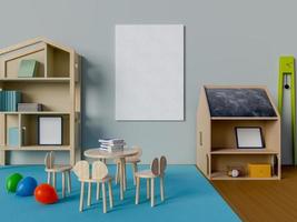 3D render of mock up poster in kid's room photo