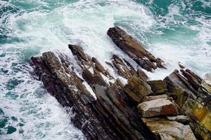 Rocks and waves on the coast of Bilbao, Spain photo